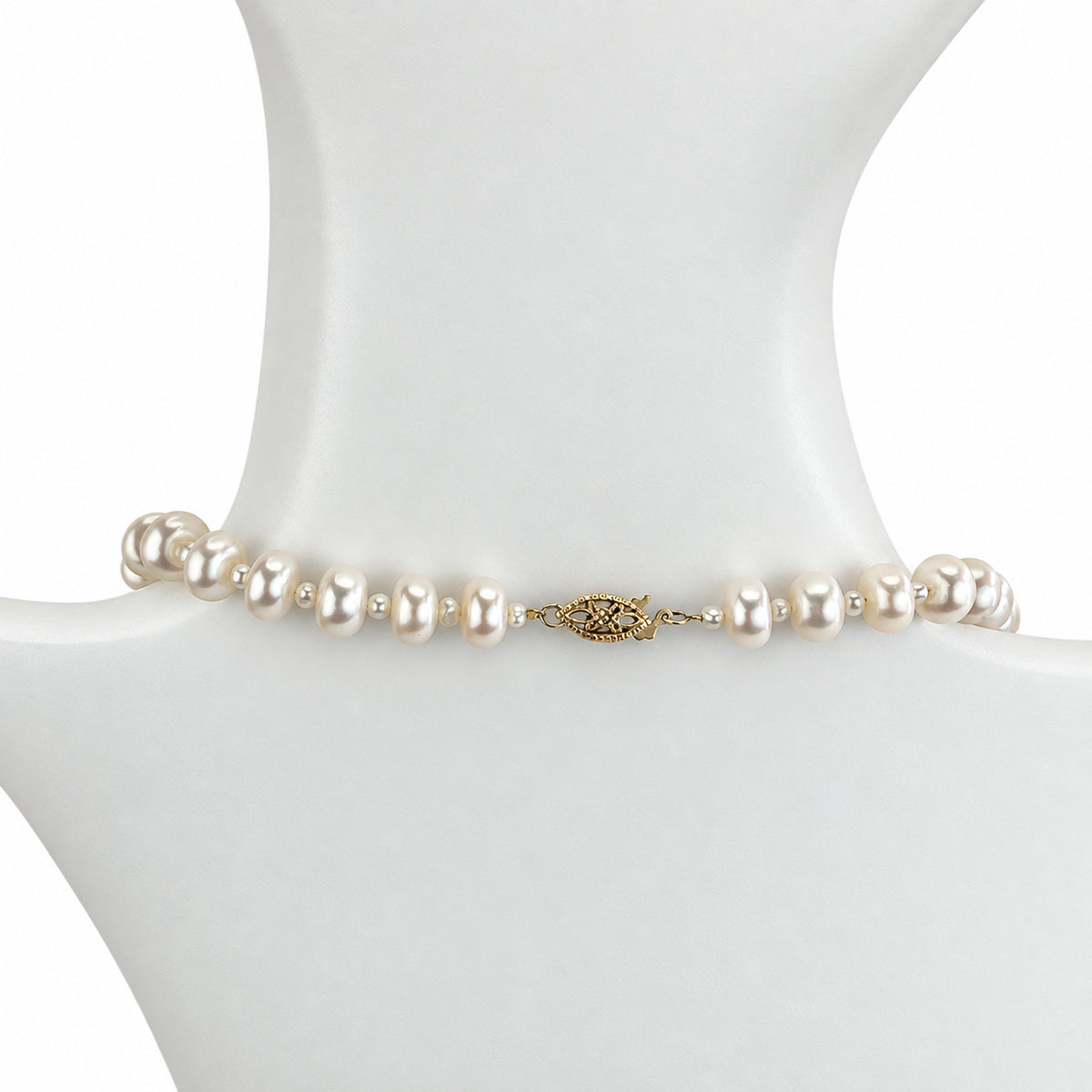 14k White Pearl 1X1 Gold Roundel Center Necklace
