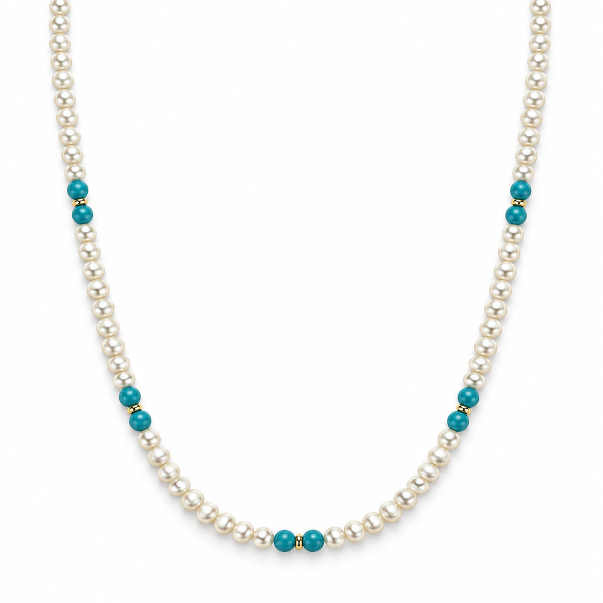 14k White Pearl Multi Gemstone 5 Station Necklace
