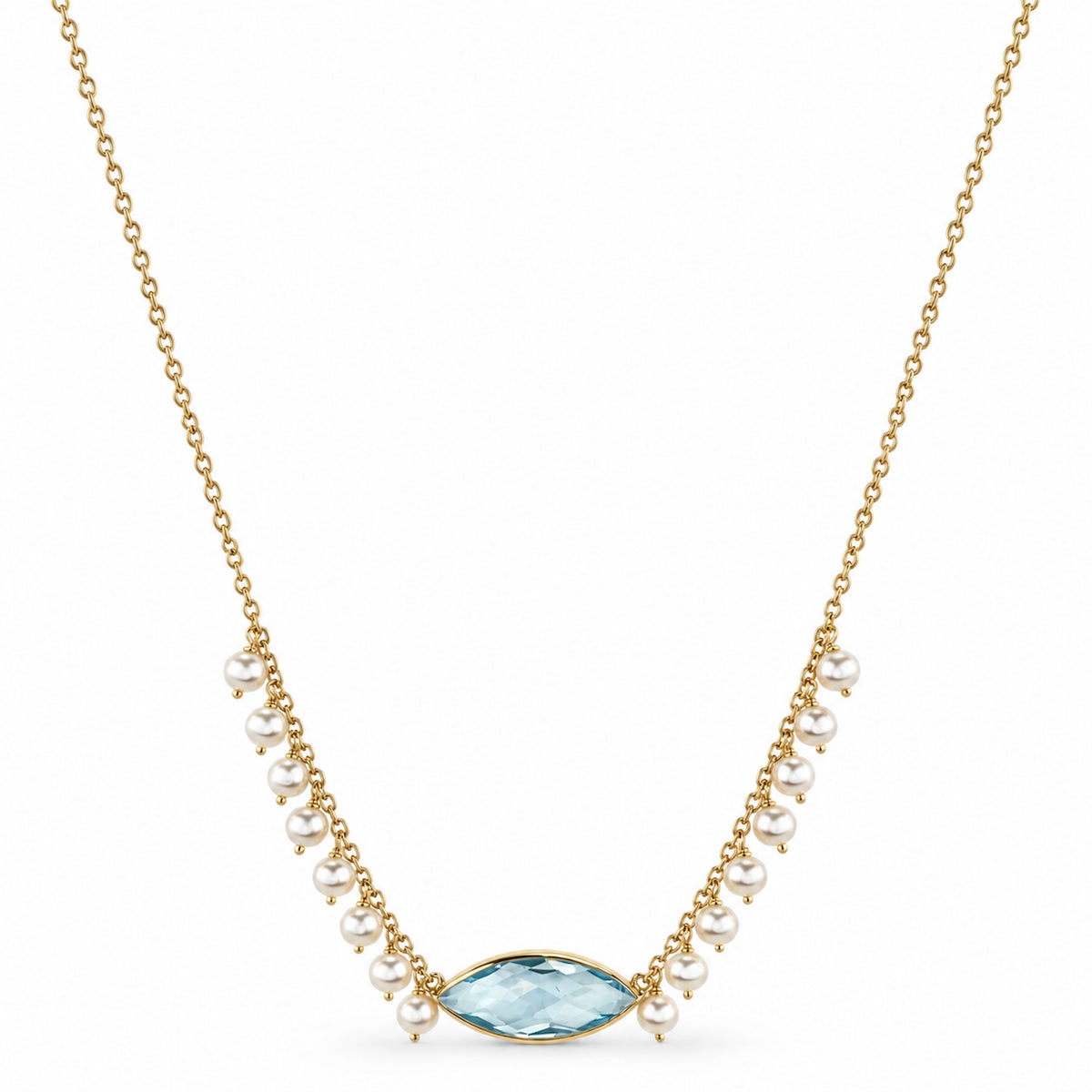14k White Pearl and Multi Gemstone Center Cluster Necklace
