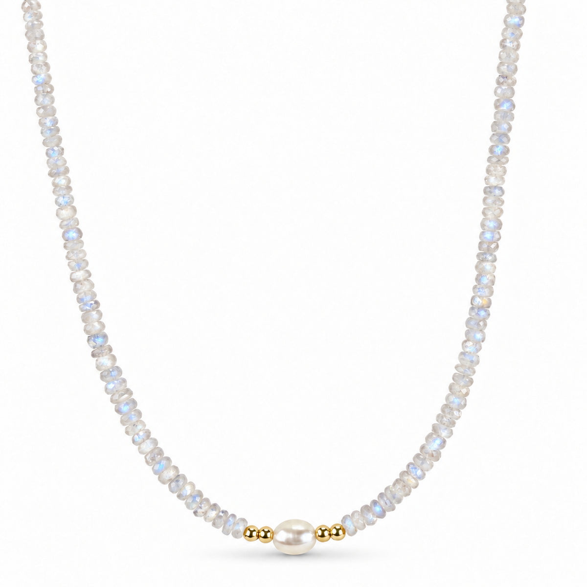 14k Multi Gemstones White Pearl 4 Gold Ball Center Necklace