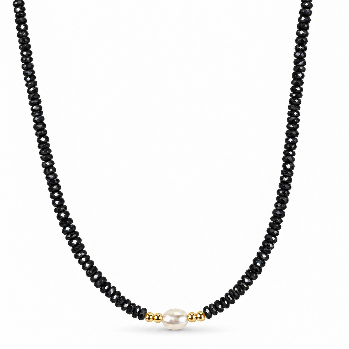 14k Multi Gemstones White Pearl 4 Gold Ball Center Necklace