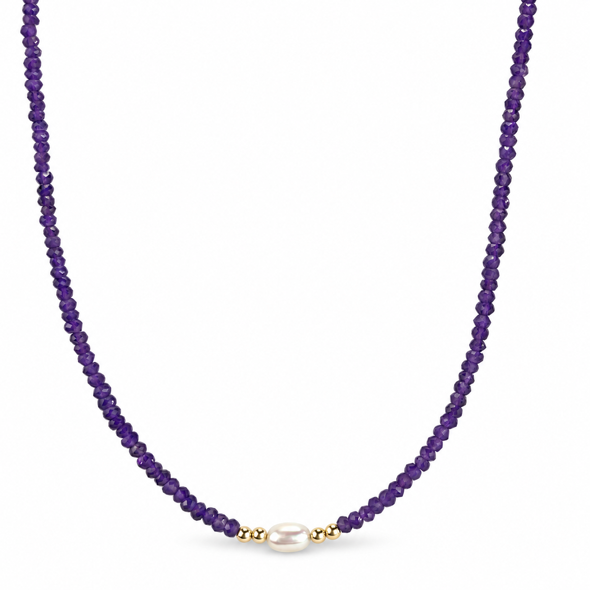 14k Multi Gemstones White Pearl 4 Gold Ball Center Necklace