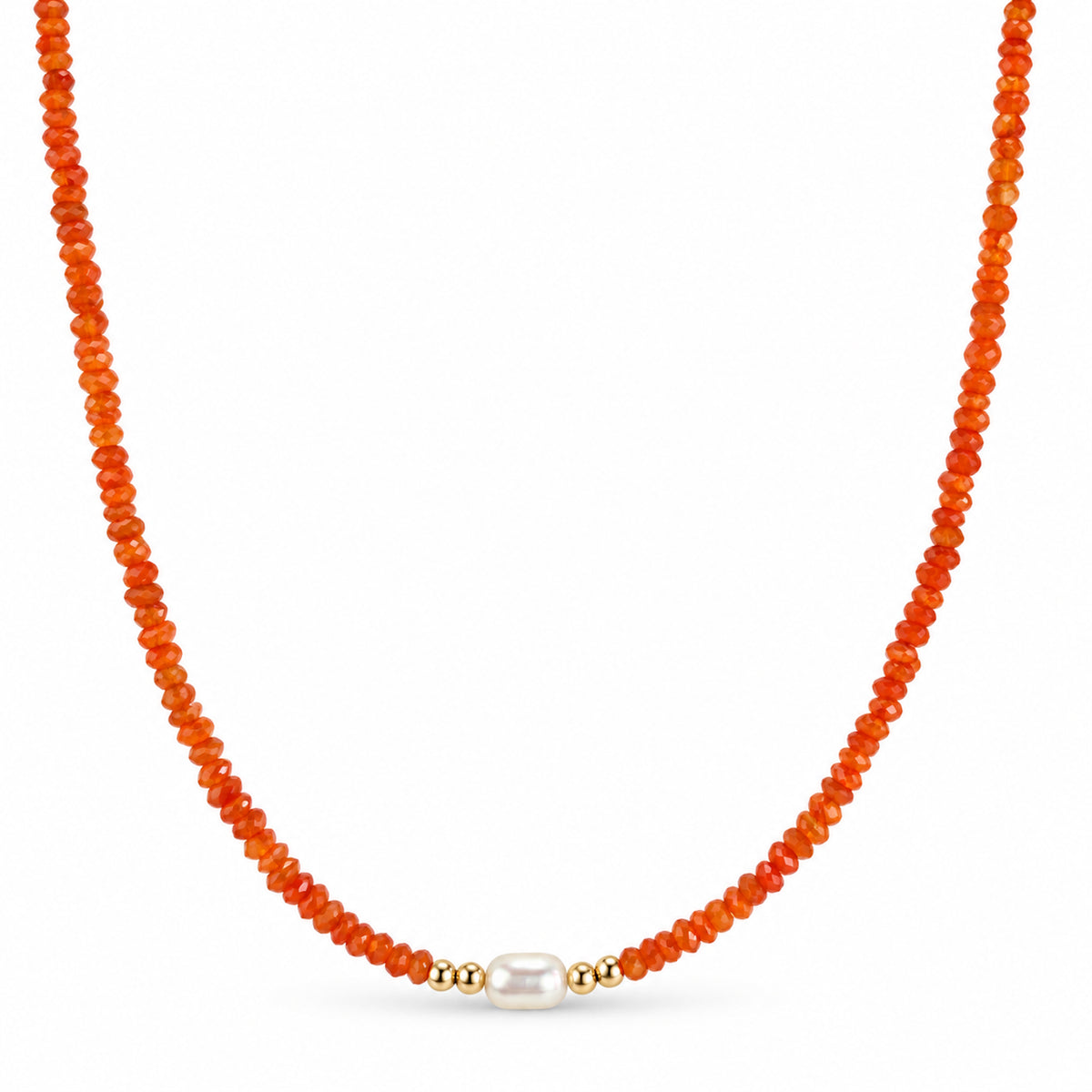 14k Multi Gemstones White Pearl 4 Gold Ball Center Necklace