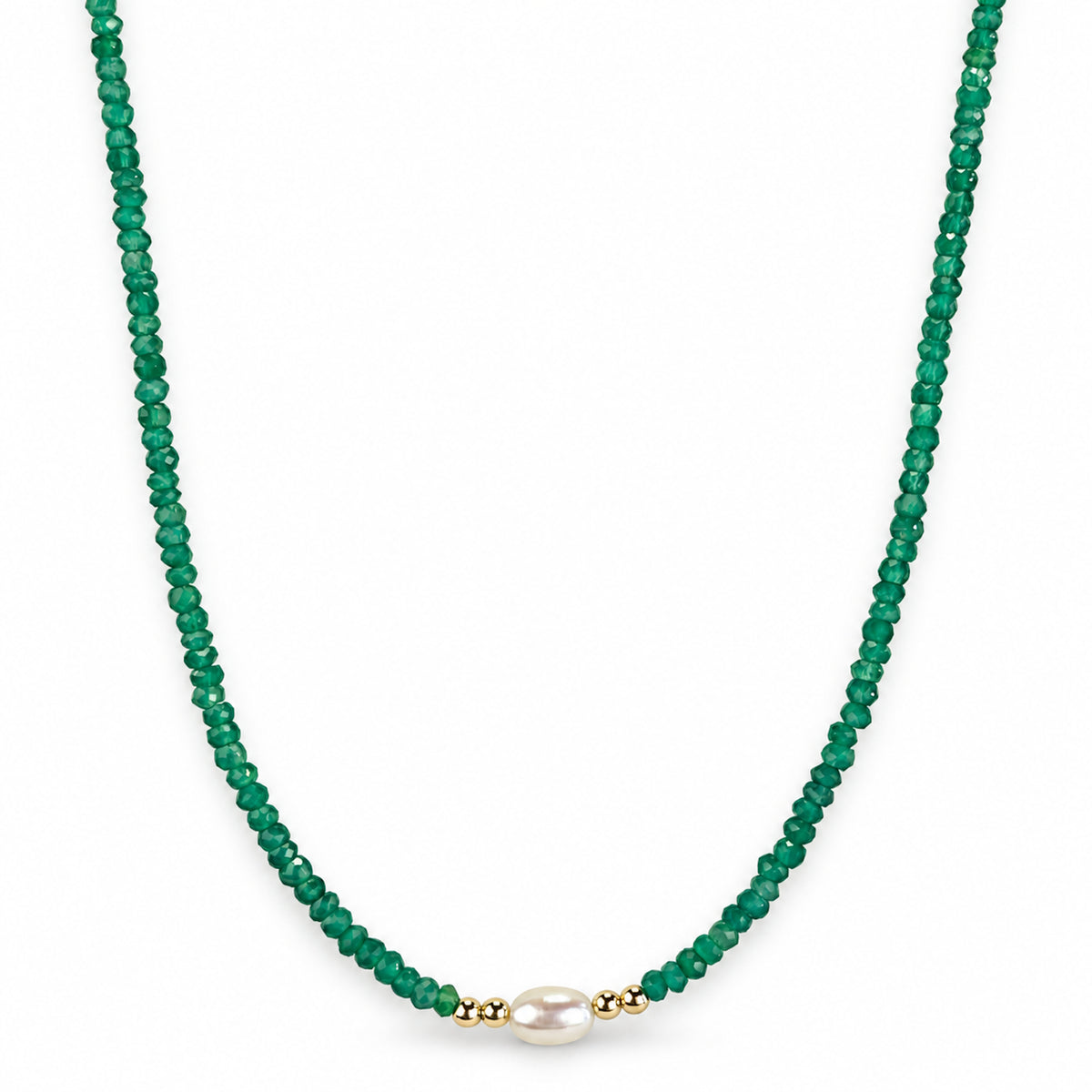 14k Multi Gemstones White Pearl 4 Gold Ball Center Necklace