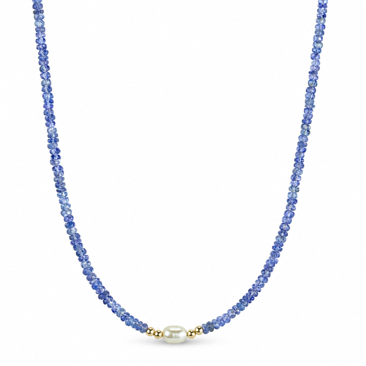 14k Multi Gemstones White Pearl 4 Gold Ball Center Necklace
