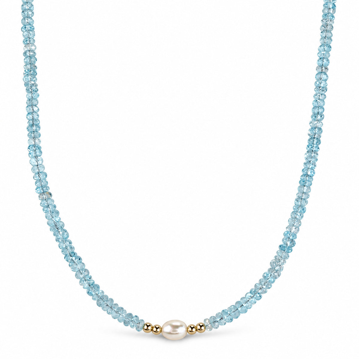 14k Multi Gemstones White Pearl 4 Gold Ball Center Necklace