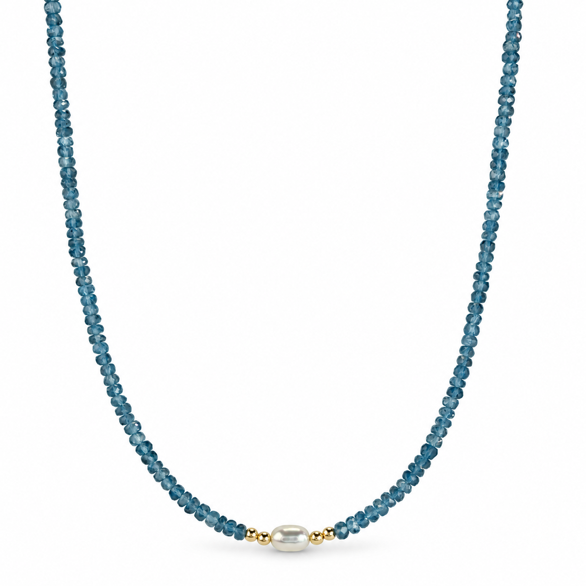 14k Multi Gemstones White Pearl 4 Gold Ball Center Necklace