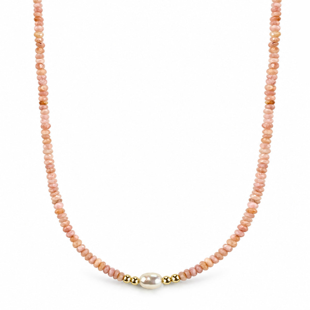 14k Multi Gemstones White Pearl 4 Gold Ball Center Necklace