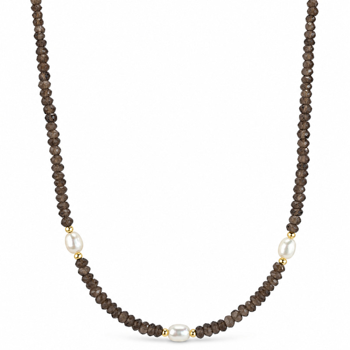 14k Multi Gemstones White Pearl 3 Station Necklace