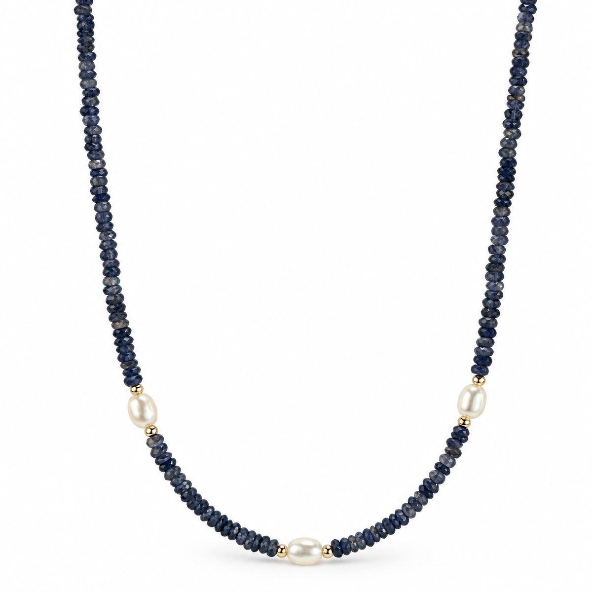 14k Multi Gemstones White Pearl 3 Station Necklace