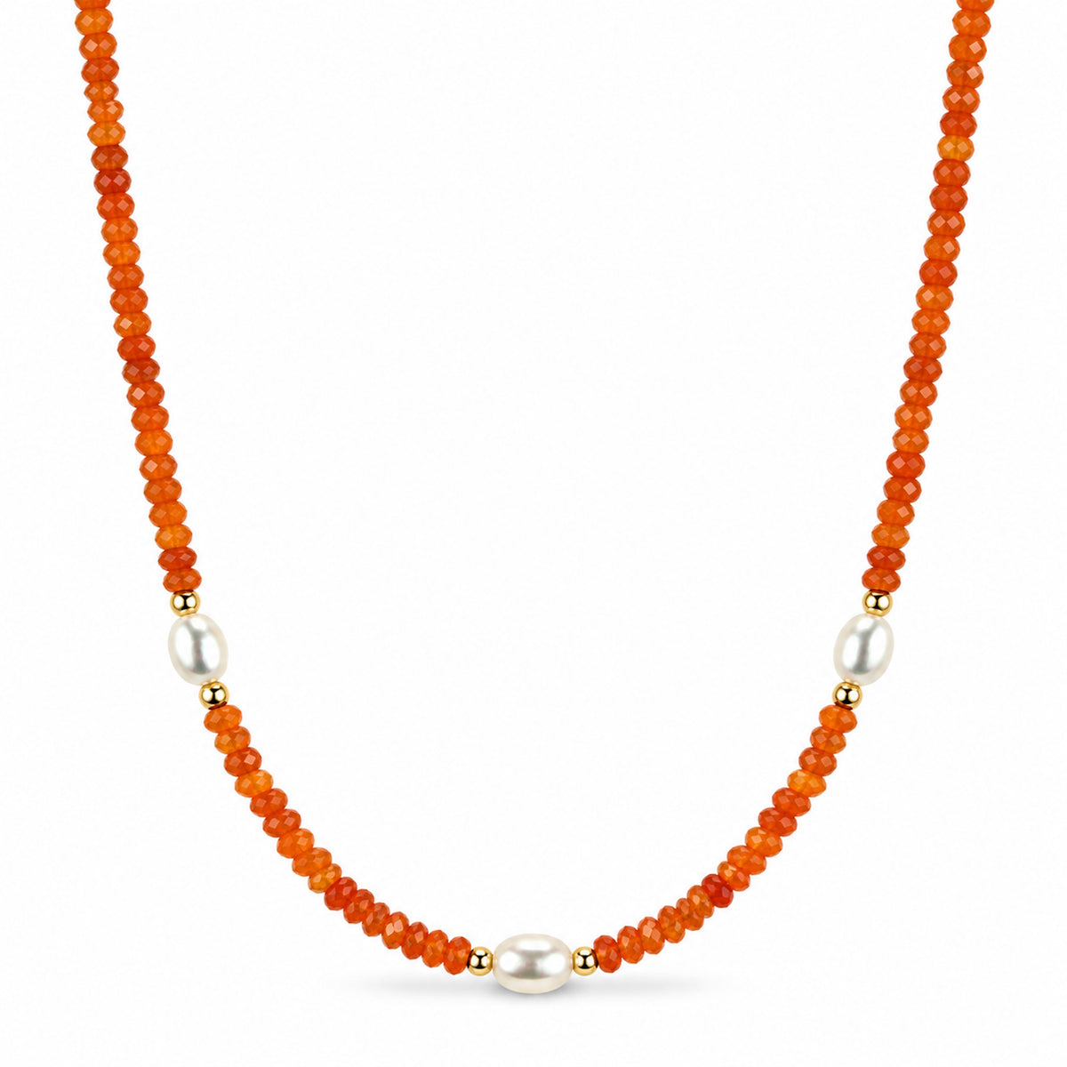 14k Multi Gemstones White Pearl 3 Station Necklace