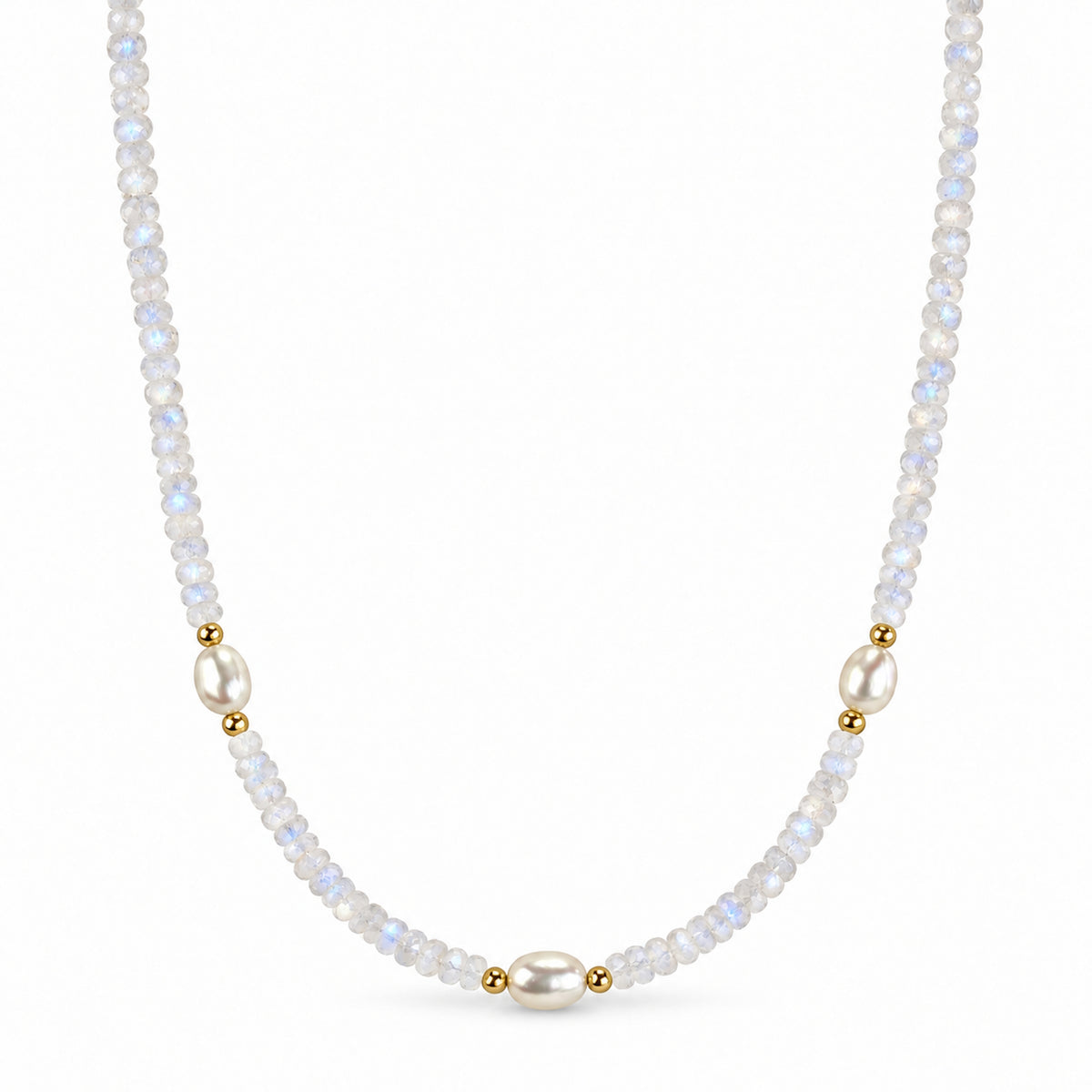 14k Multi Gemstones White Pearl 3 Station Necklace