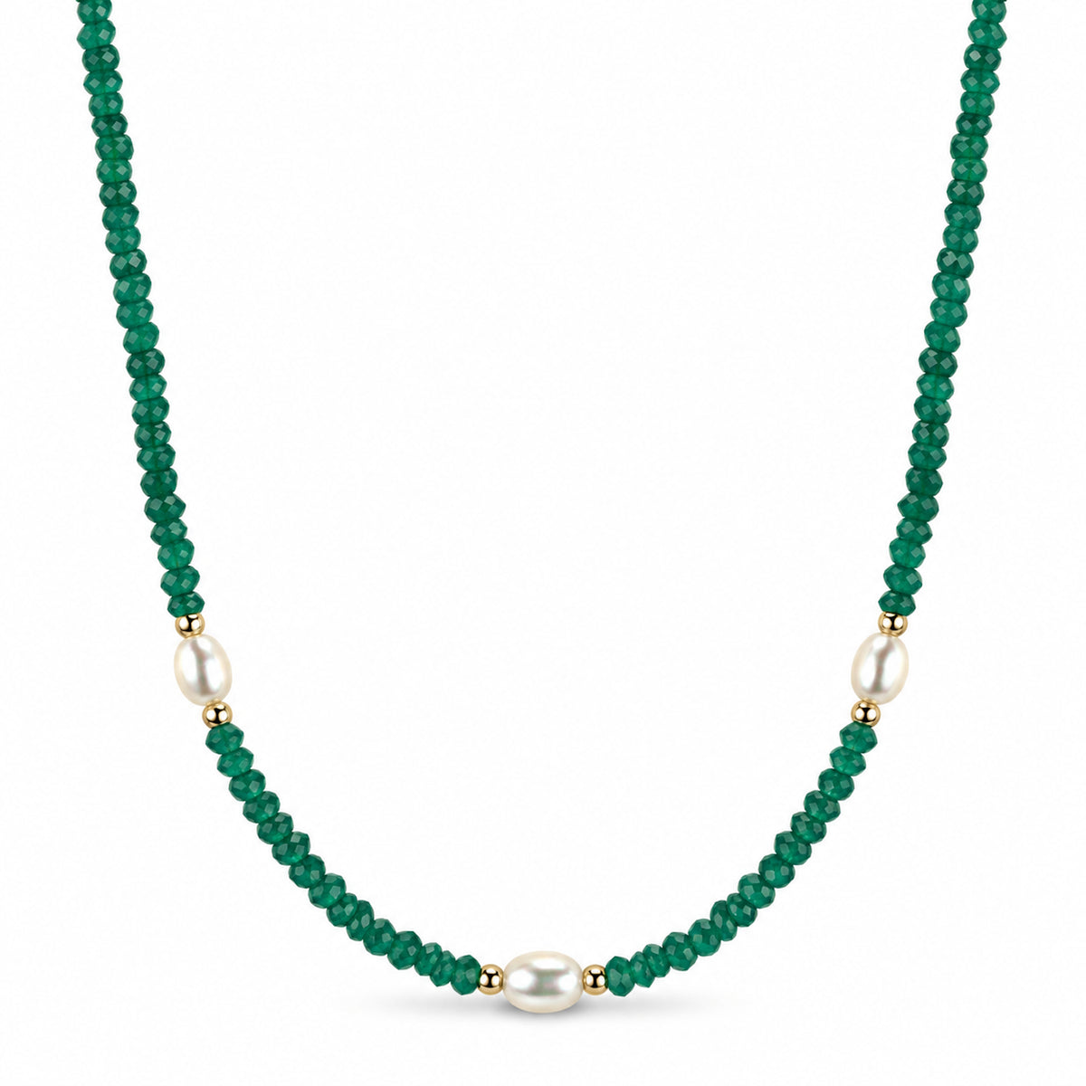 14k Multi Gemstones White Pearl 3 Station Necklace