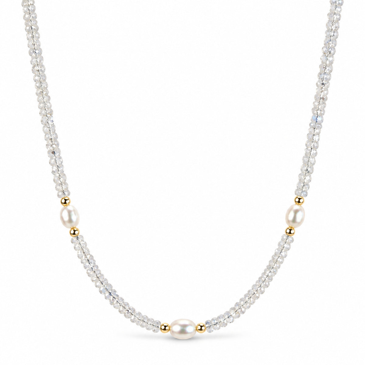 14k Multi Gemstones White Pearl 3 Station Necklace