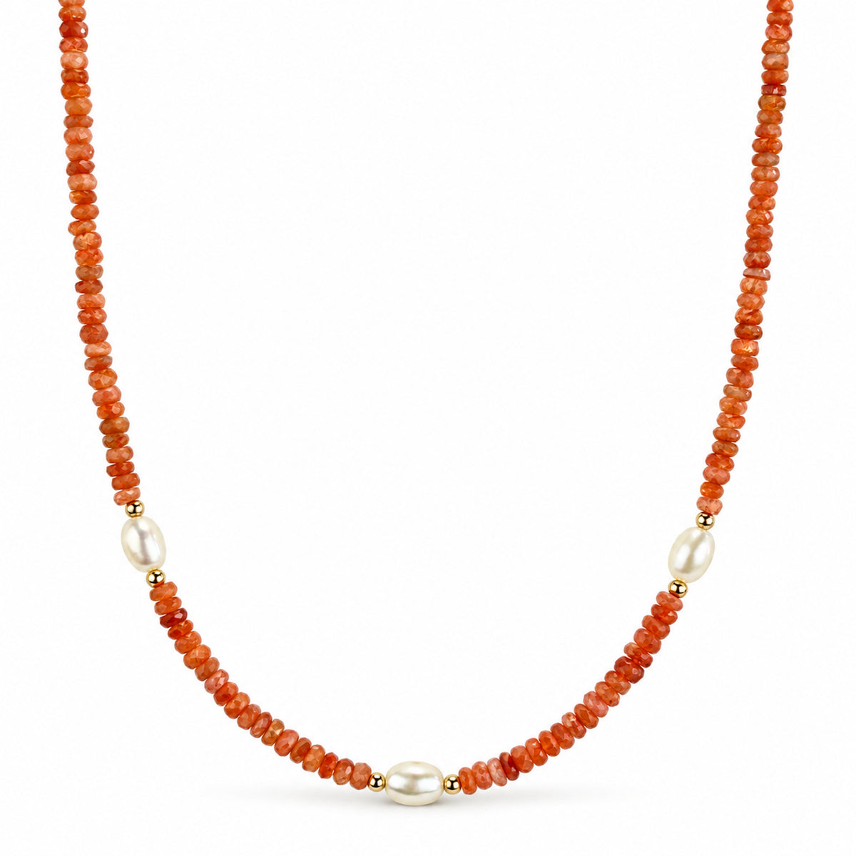 14k Multi Gemstones White Pearl 3 Station Necklace