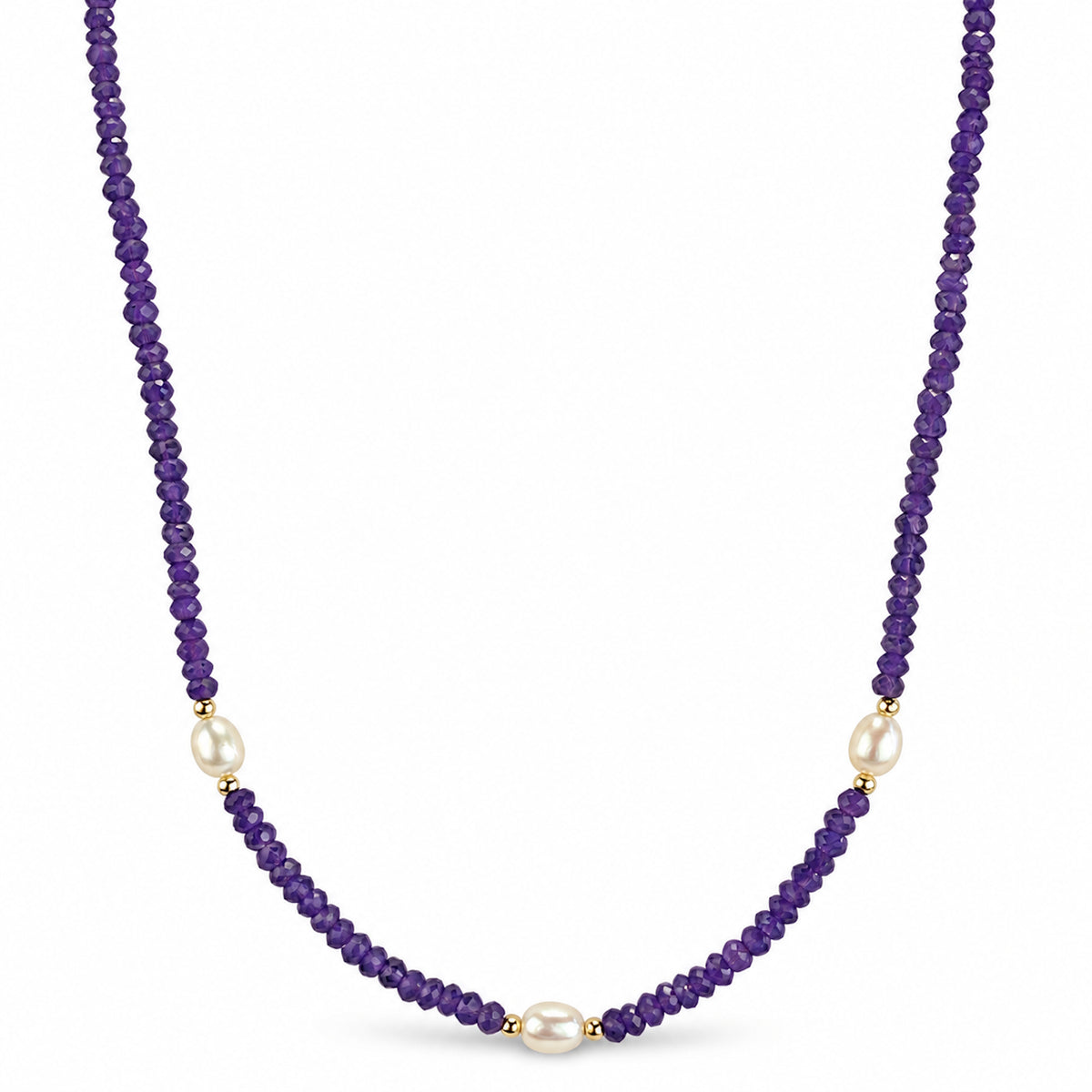 14k Multi Gemstones White Pearl 3 Station Necklace