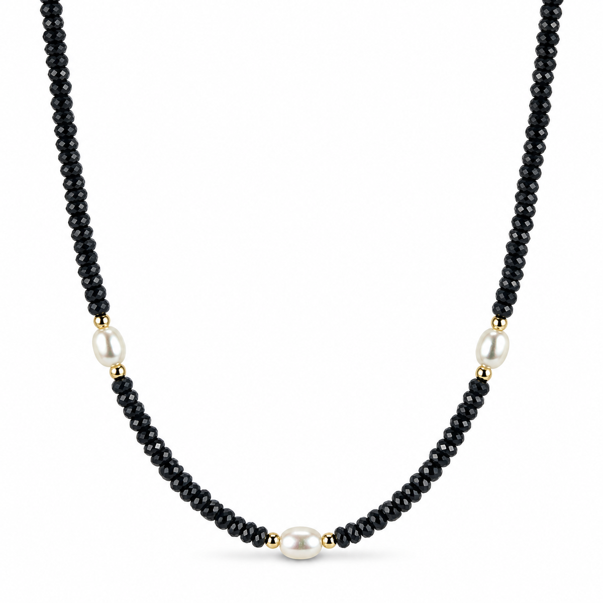 14k Multi Gemstones White Pearl 3 Station Necklace