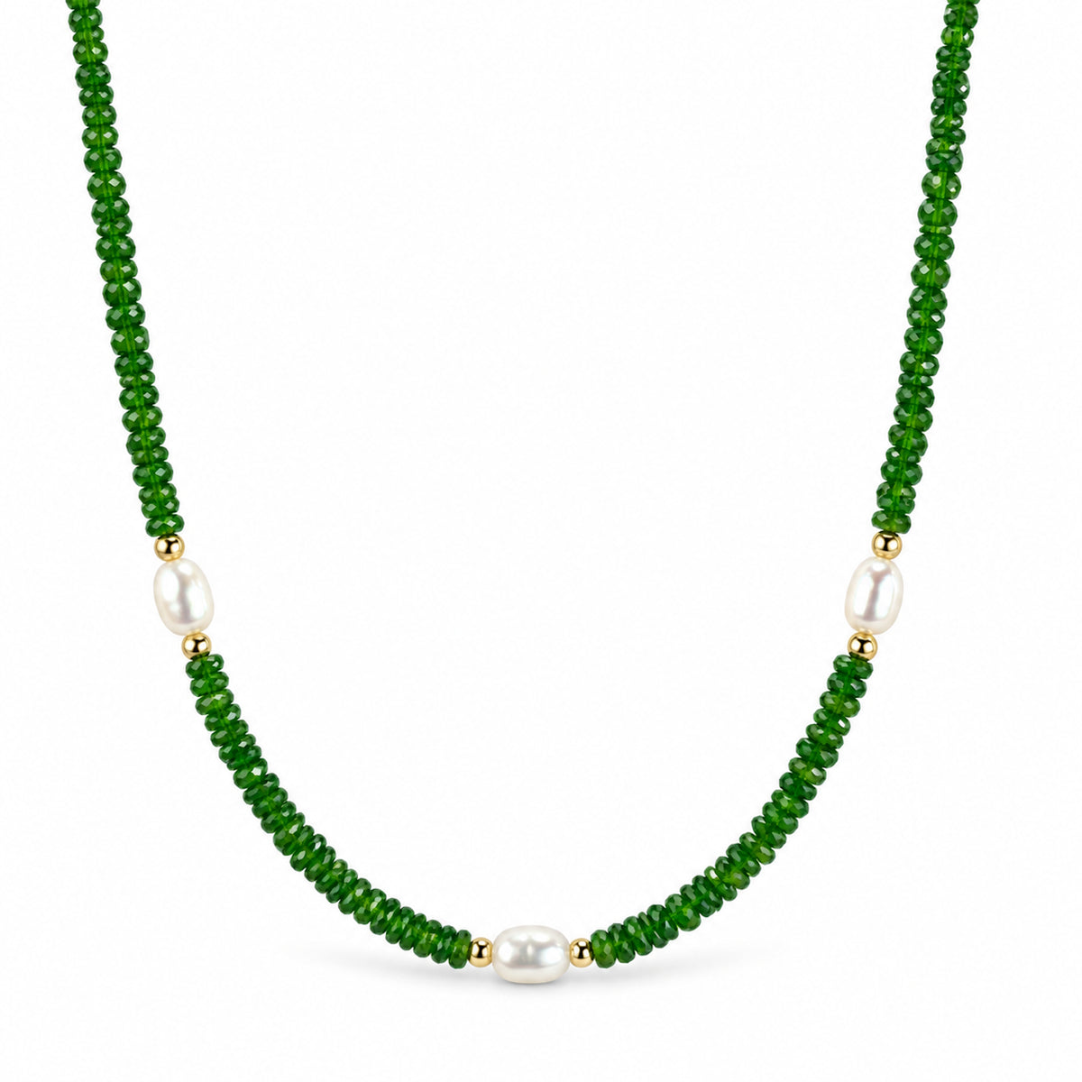 14k Multi Gemstones White Pearl 3 Station Necklace
