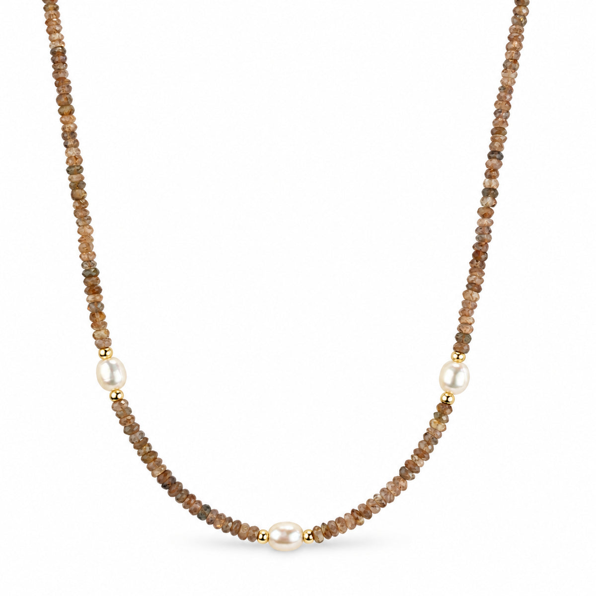 14k Multi Gemstones White Pearl 3 Station Necklace