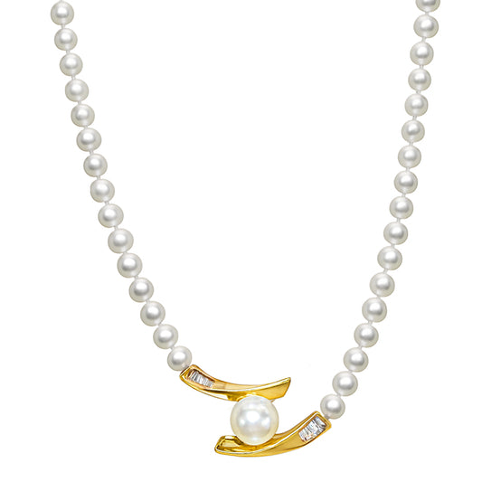 14k Freshwater Pearl Diamond Motif 0.08CT Necklace
