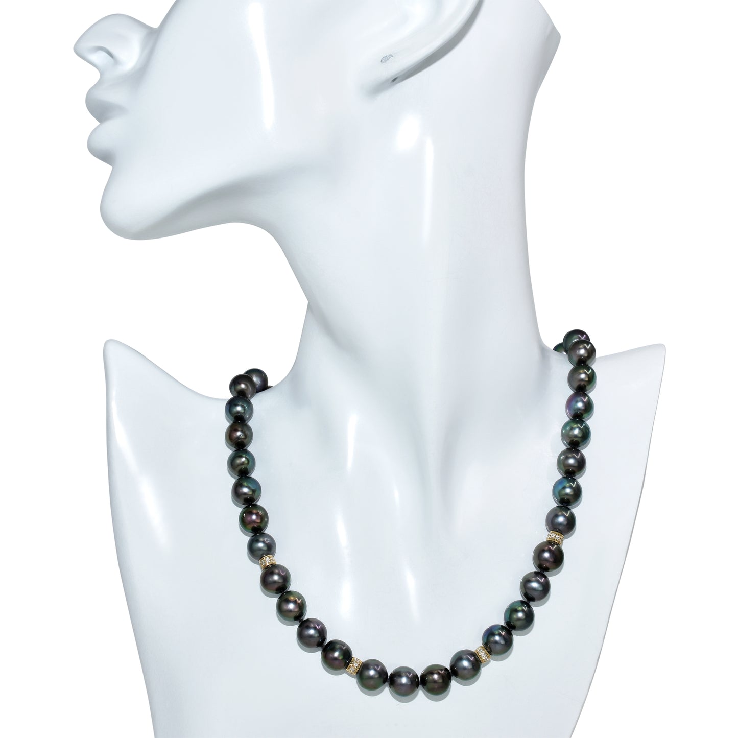 14k Black Freshwater Pearl Diamond Roundel Necklace