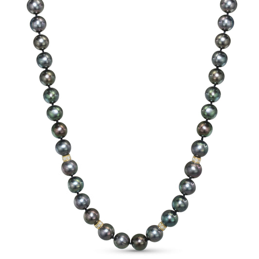 14k Black Freshwater Pearl Diamond Roundel Necklace