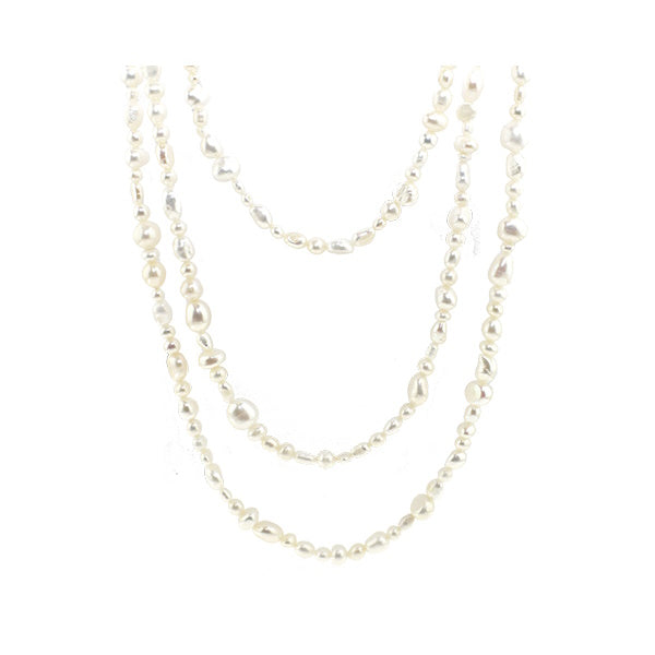 White Freshwater Pearl Mix Shape Strand Necklace 72"