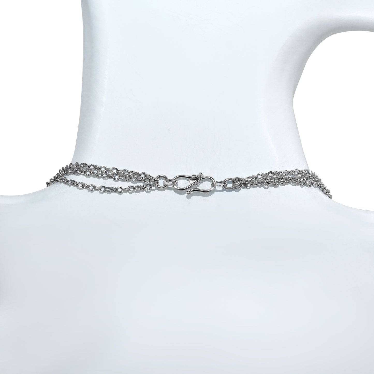 14k White Gold Black Fresh Water Pearl 3 Row Chain Necklace