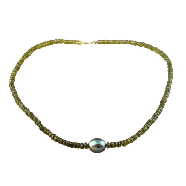 14k Peacock Bar FWP Green Tourmaline Necklace