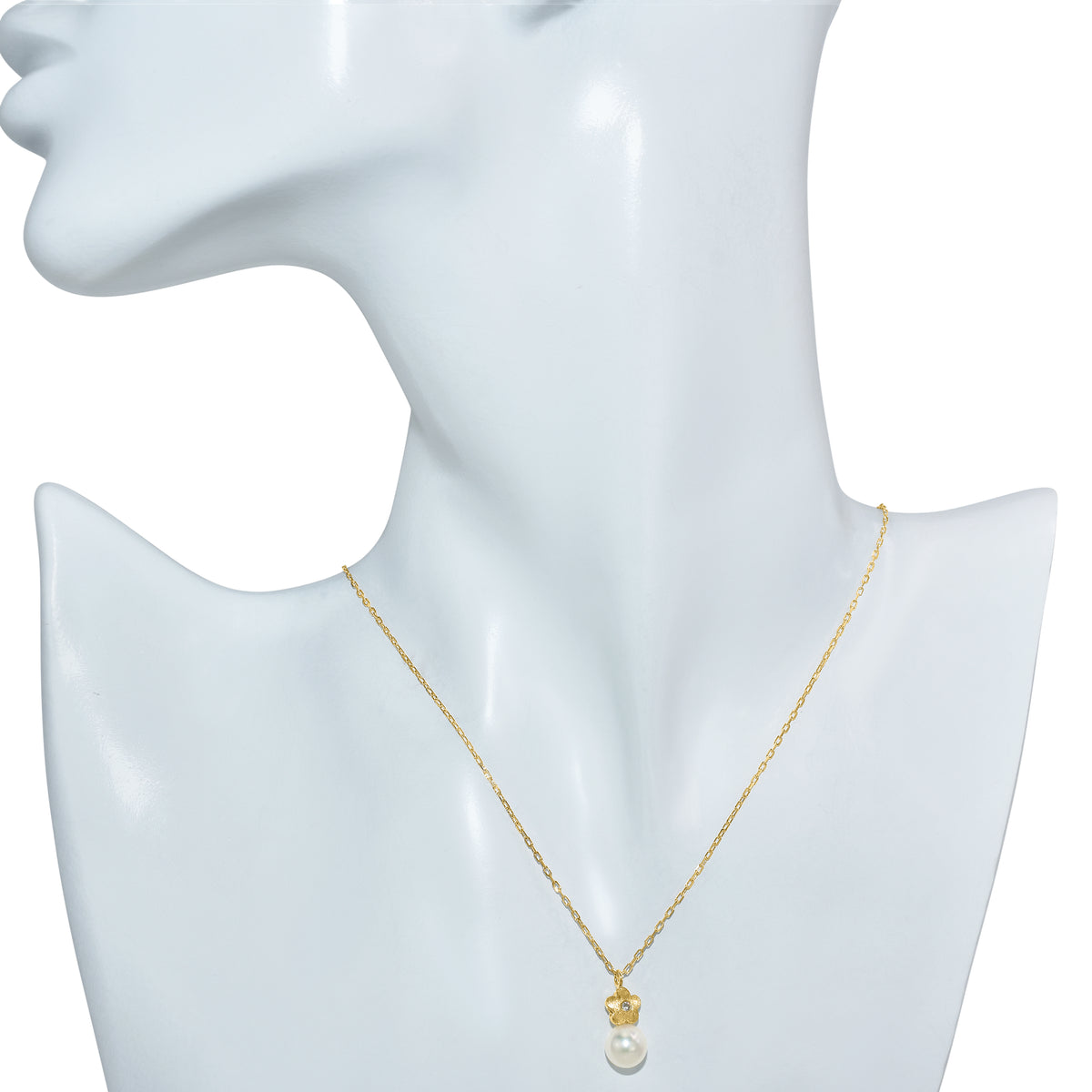 14k Flower Cultured Pearl Diamond Cable Chain necklace