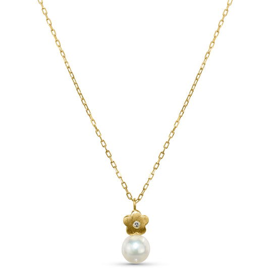 14k Flower Cultured Pearl Diamond Cable