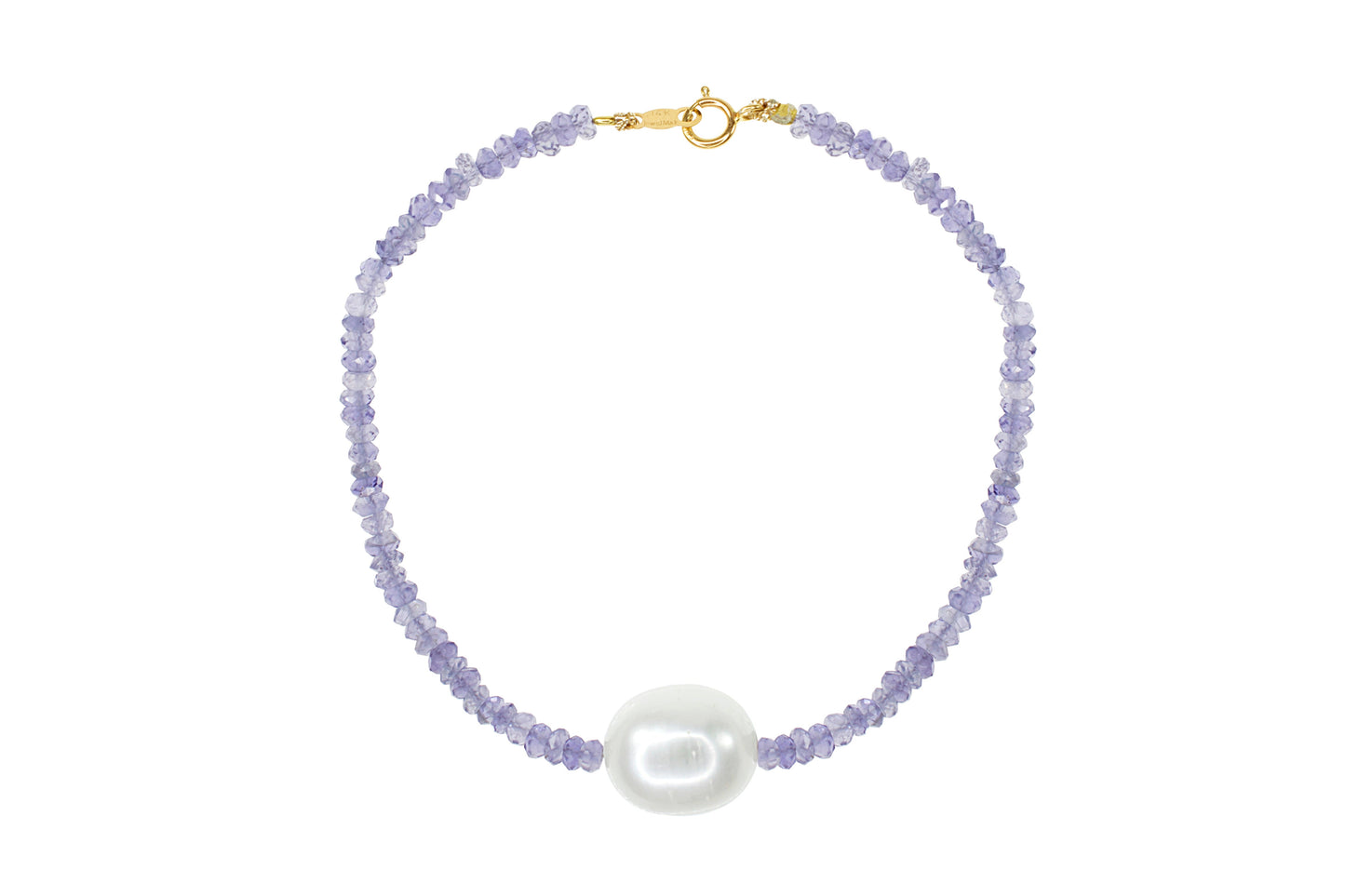 14k Iolite White Freshwater Pearl Bracelet