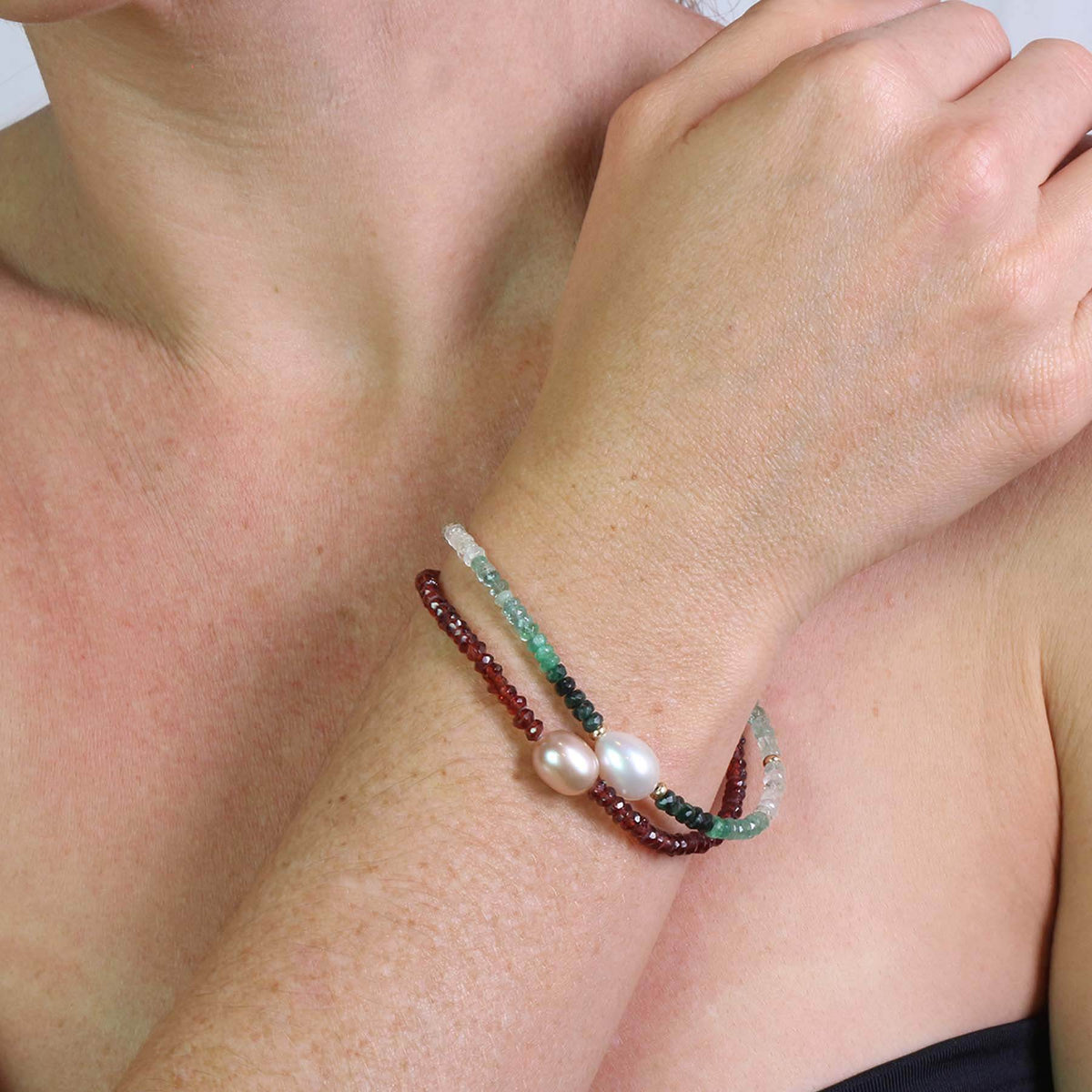 14k Garnet Pink Freshwater Pearl Bracelet 6.5''