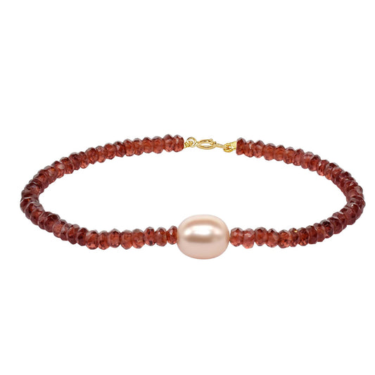14k Garnet Pink Freshwater Pearl Bracelet 6.5''
