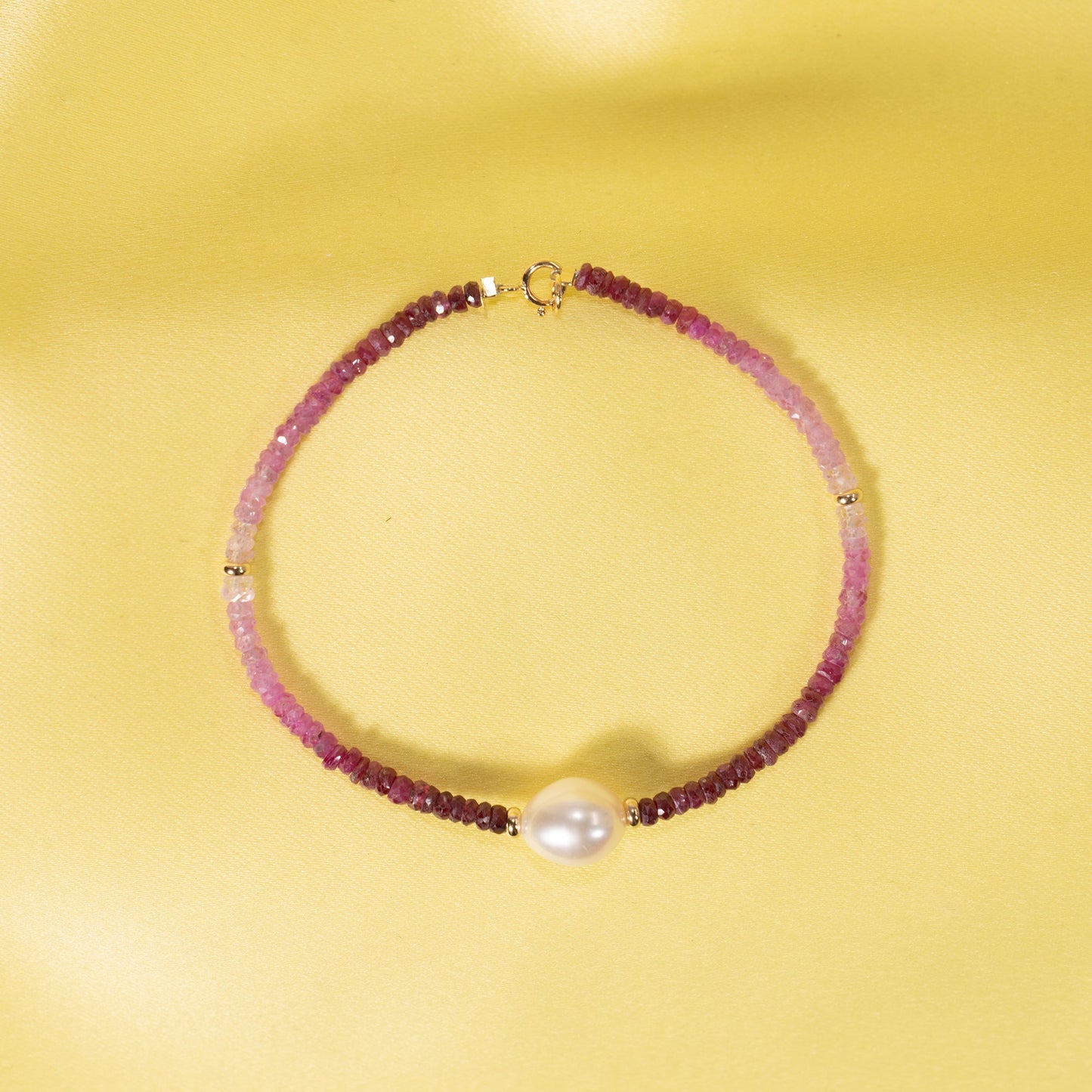 14k Ruby Freshwater White Pearl Bracelet