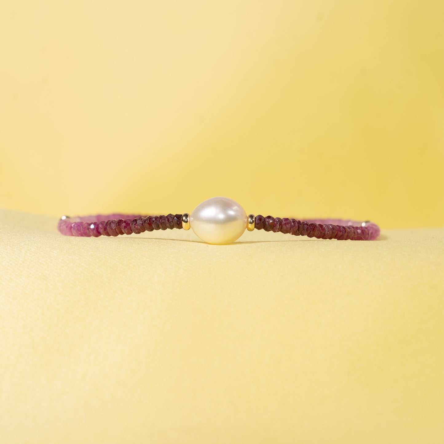 14k Ruby Freshwater White Pearl Bracelet 6.5''