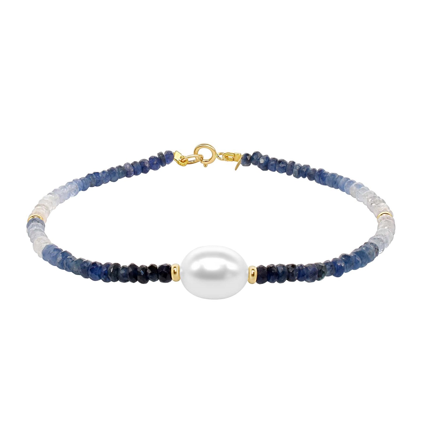 14k Shades of Gemstones, Gold Roundel and Freshwater Pearl Bracelet