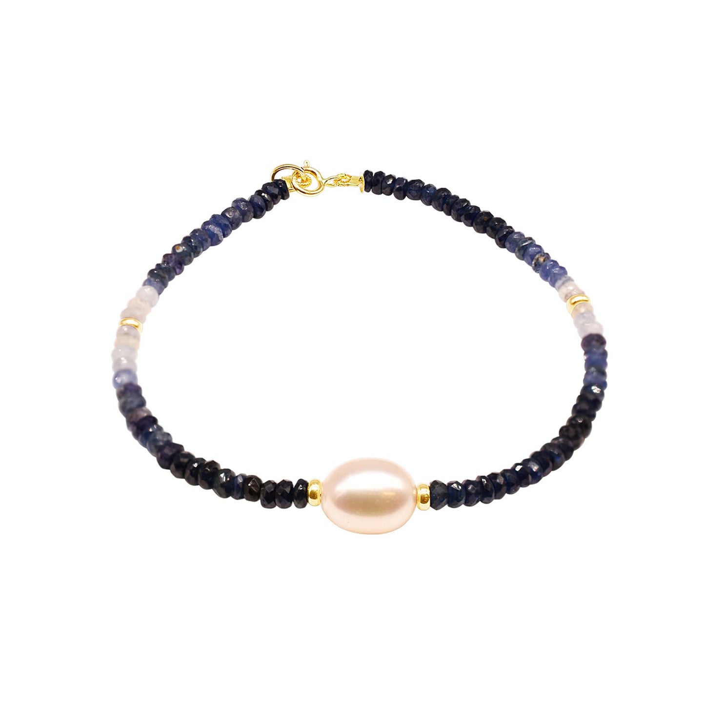 14k Shades of Gemstones, Gold Roundel and Freshwater Pearl Bracelet