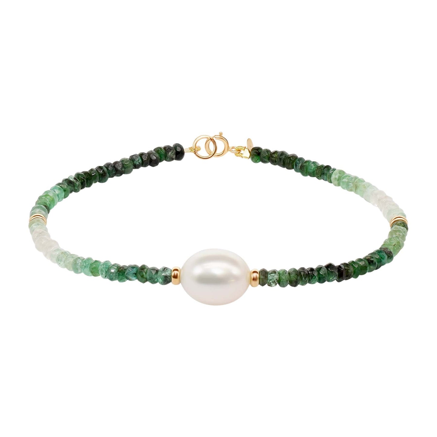 14k Emerald White Pearl Bracelet freeshipping - Jewelmak Shop
