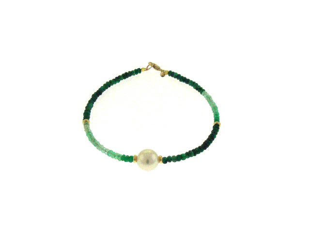 14k Shades of Emerald Pearl Bracelet 6.5''