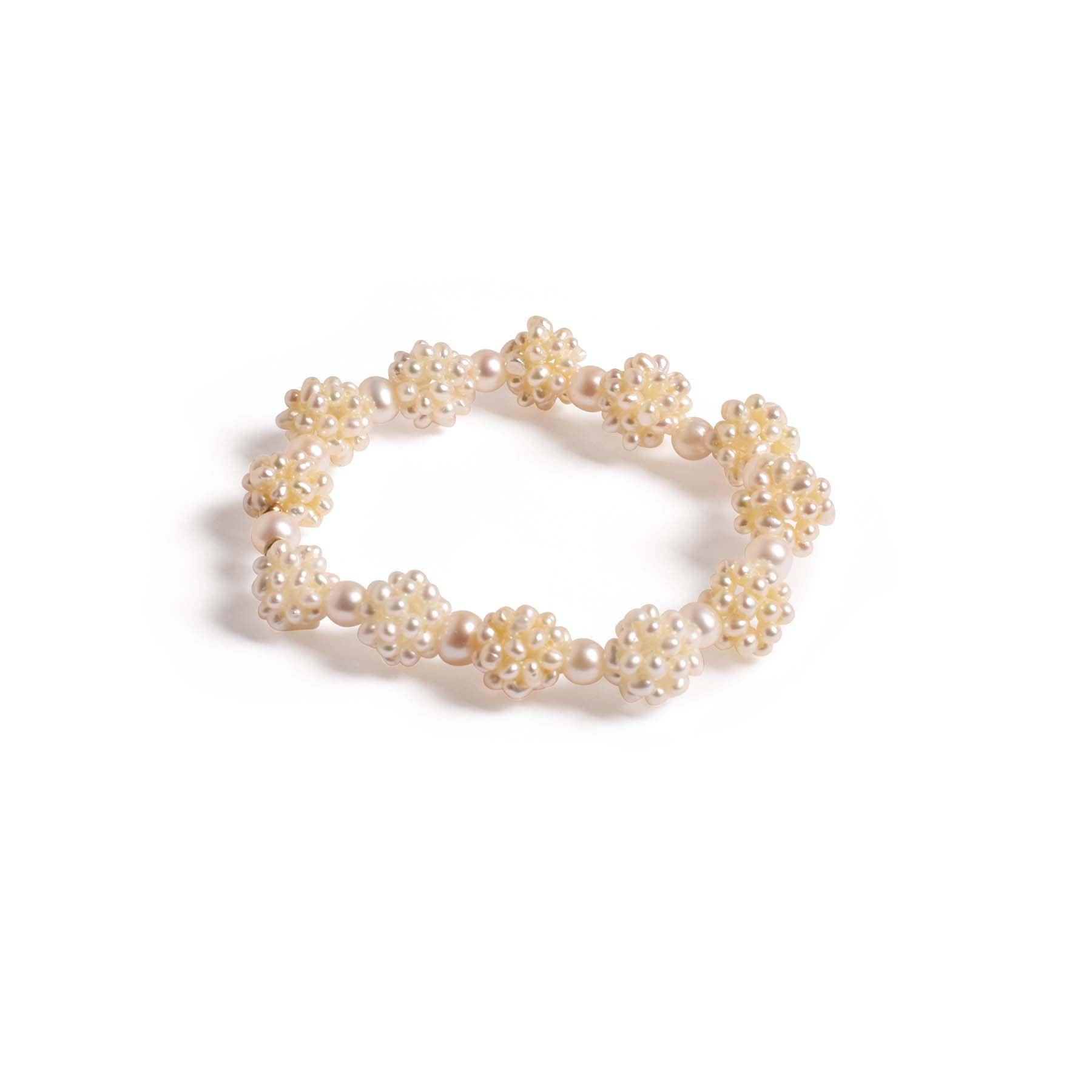 14k Pink Freshwater Pearl Popcorn Stretch Bracelet 7.5" White
