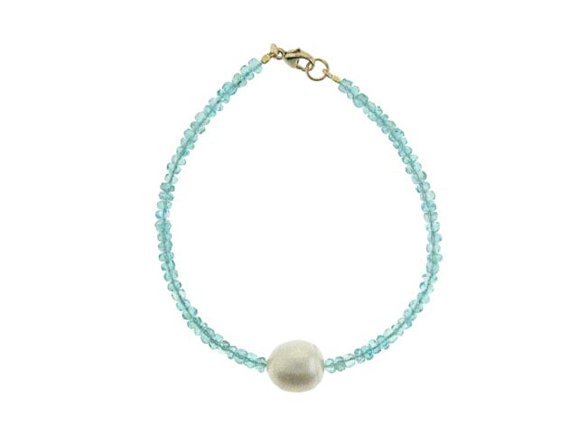 14k Apatite White Freshwater Pearl Bracelet 6.5''