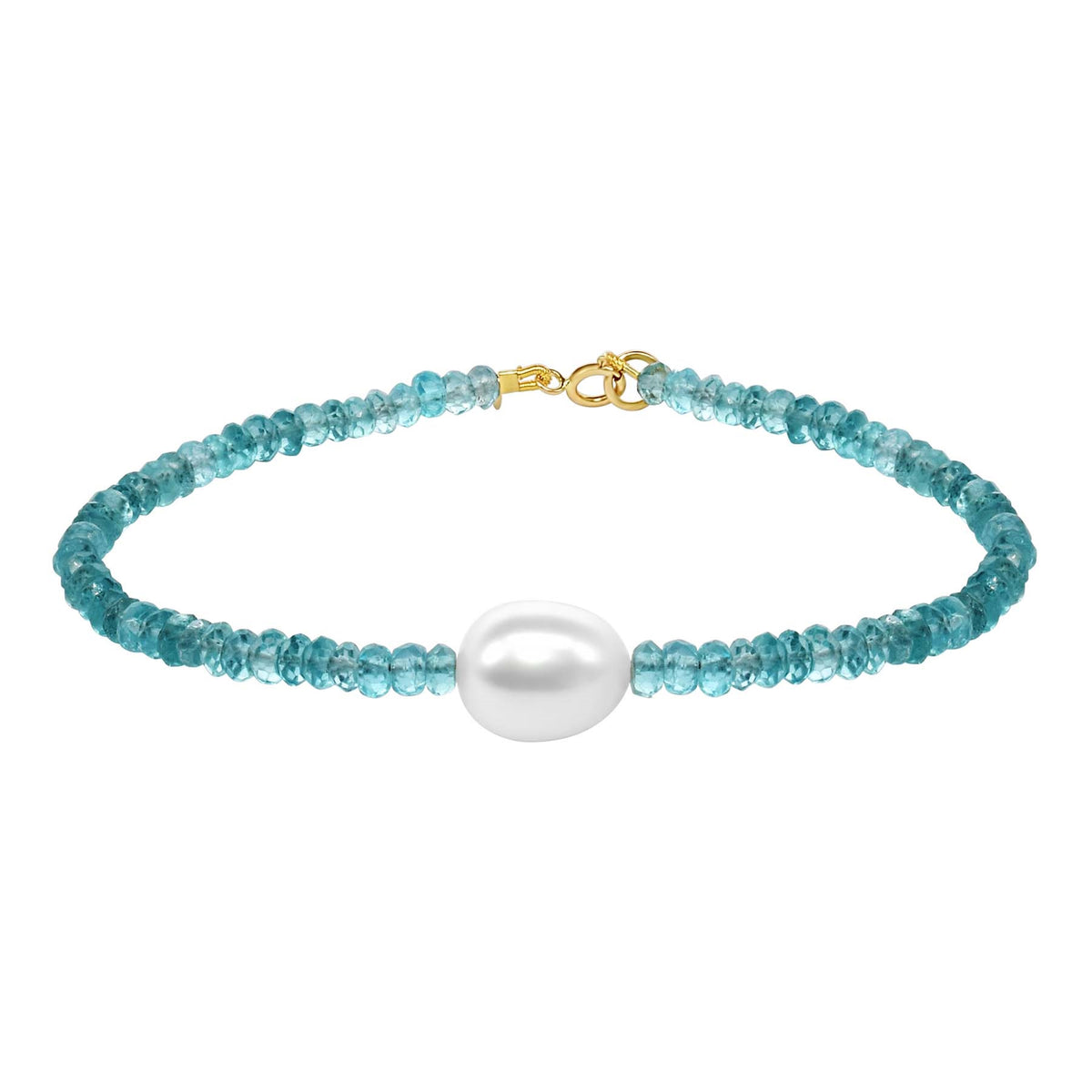 14k Gemstones with White Freshwater Pearl Bracelet