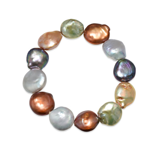 Multi Freshwater Pearl Coin Stretch Bracelet