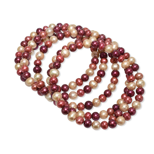 Cranberry Fresh Water Pearl Five Row Coil Bracelet