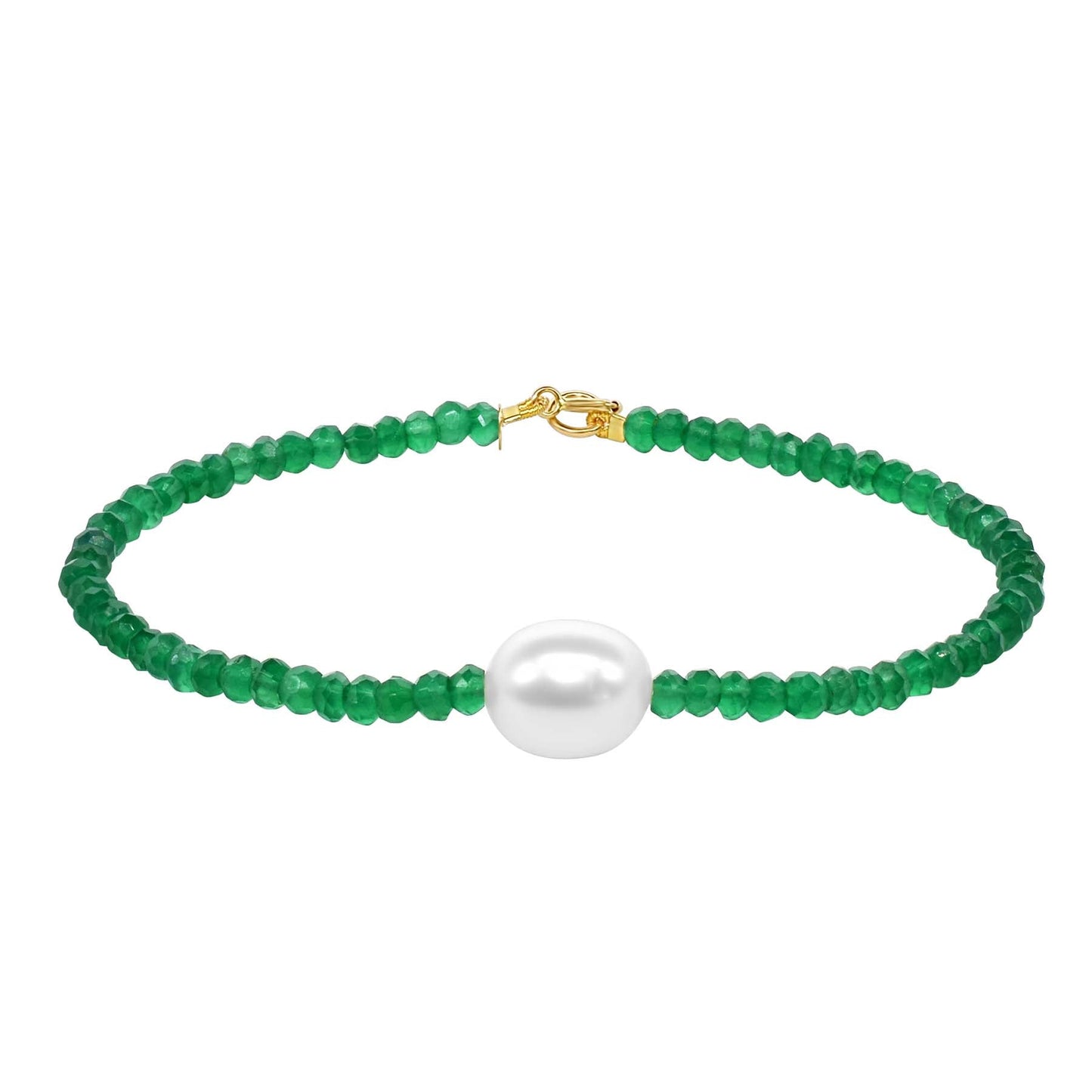 14k Green Onyx White Freshwater Pearl Bracelet