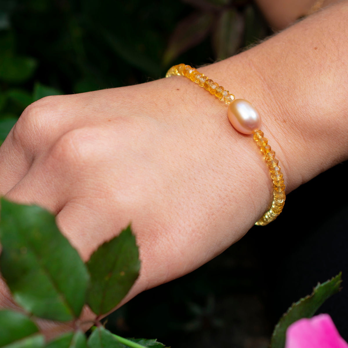 14k Gemstones with Freshwater Pearl Bracelet