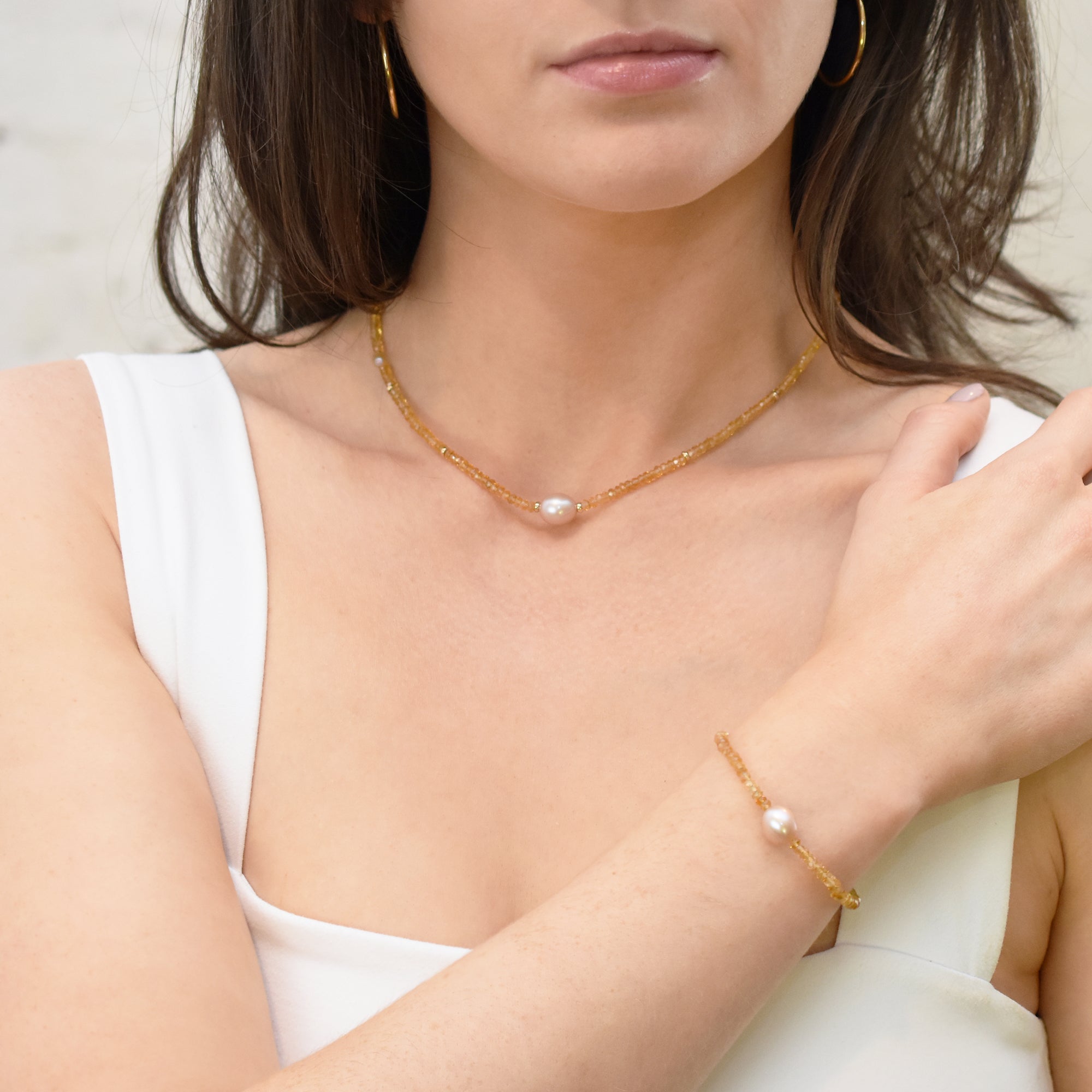 14k Gemstones with Freshwater Pearl Bracelet