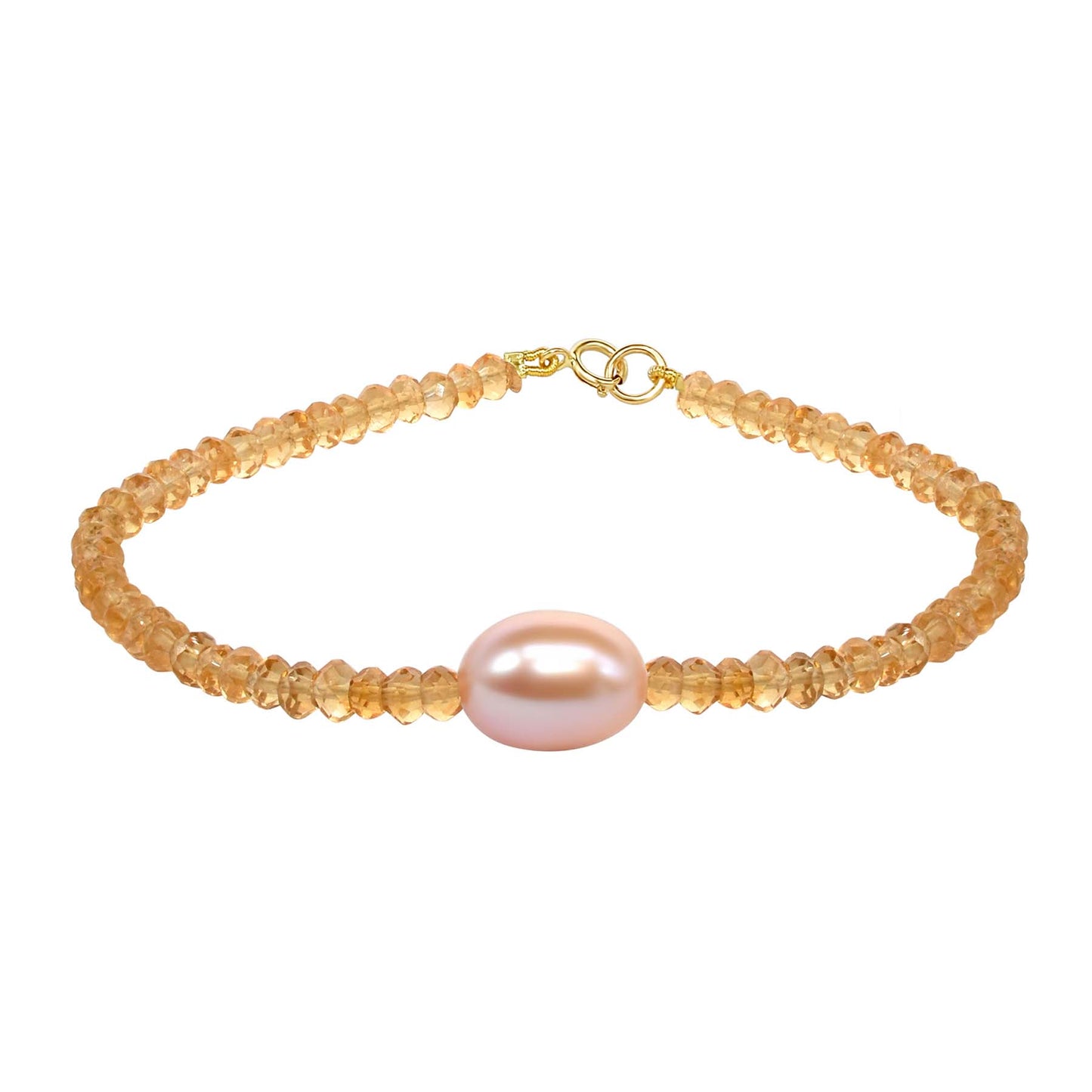 14k Citrine and Pink Freshwater Pearl Bracelet 6.5''