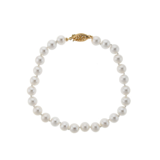 14k White Freshwater Cultured Pearl Bracelet 7.5"